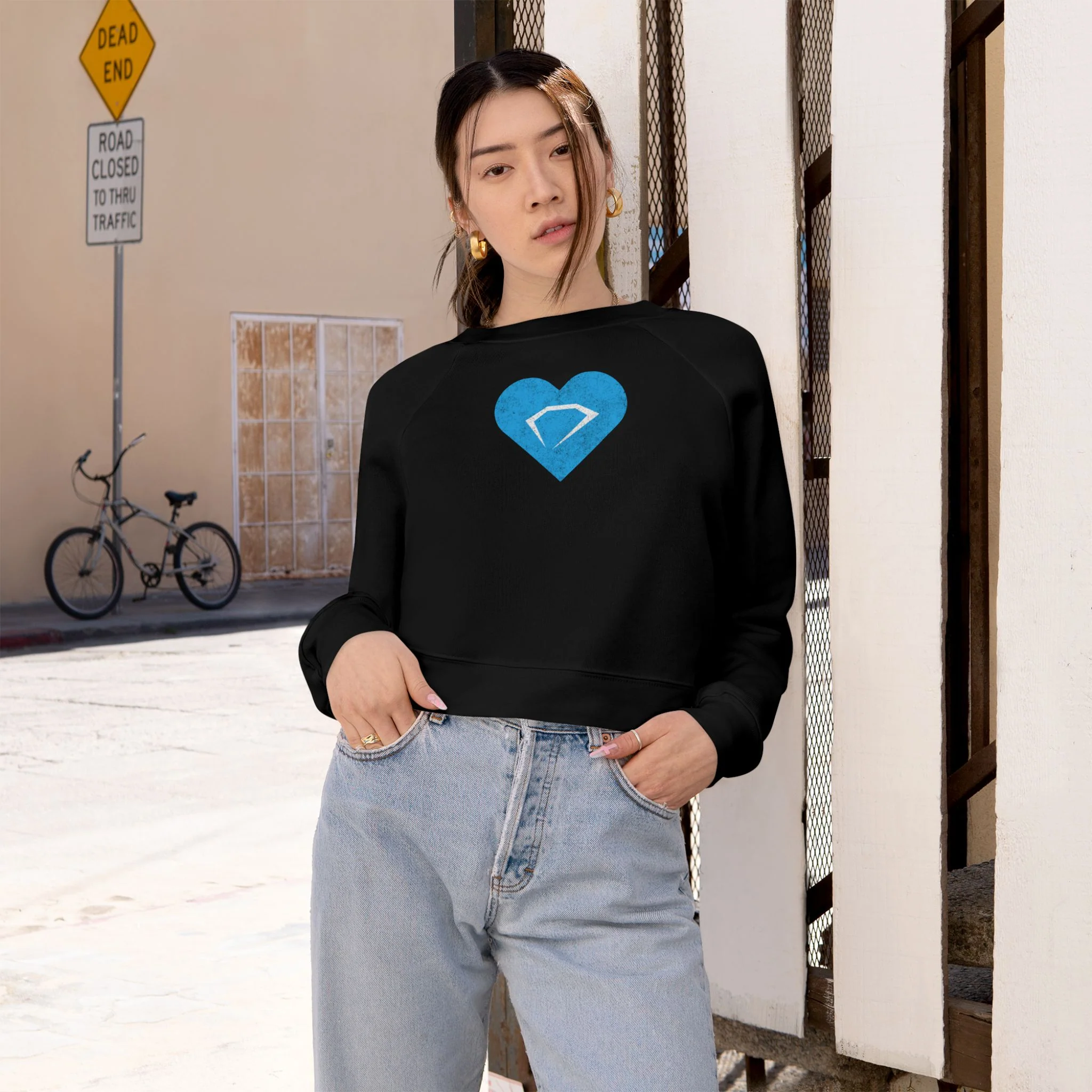 Blue Heart Diamond Cropped Pullover (on demand printing) - Image 5