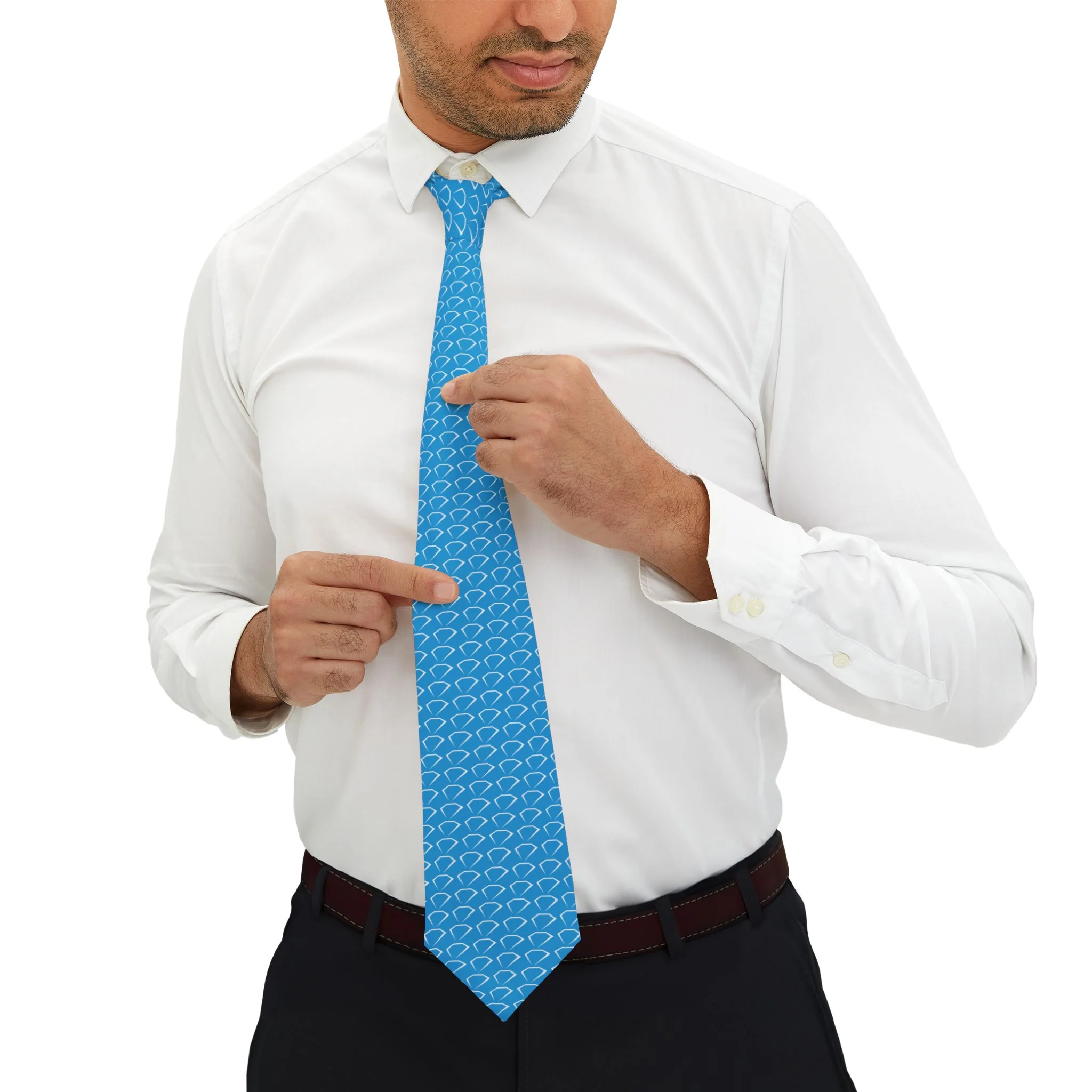 Light Blue Diamond Pattern Necktie (on demand printing) - Image 3